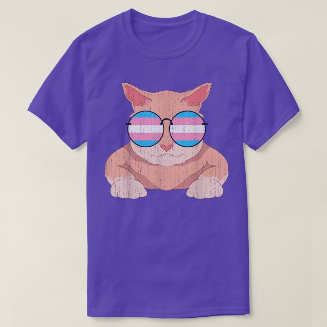 Trans Pride Cat Cool Sunglasses Transseual Flag Tr T-Shirt (Design Front)