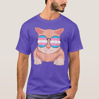 Trans Pride Cat Cool Sunglasses Transseual Flag Tr T-Shirt