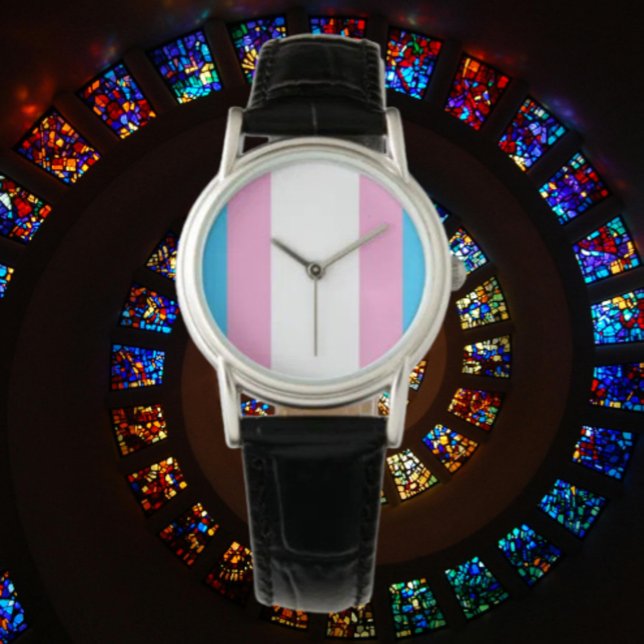 Trans Pride Classic: Black Leather Strap Watch (Creator Uploaded)