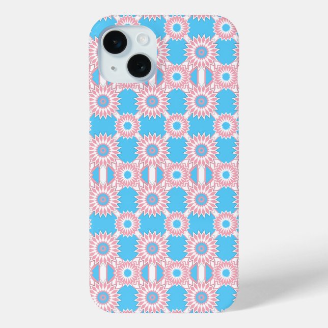 Trans pride colours / blue mirror flower pattern C Case-Mate iPhone Case (Back)