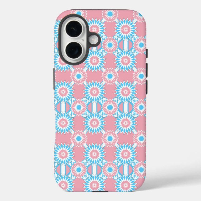 Trans pride colours / pink mirror flower pattern C Case-Mate iPhone Case (Back)