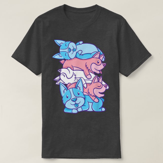 Trans Pride Corgi Pile Transgender T-Shirt (Design Front)