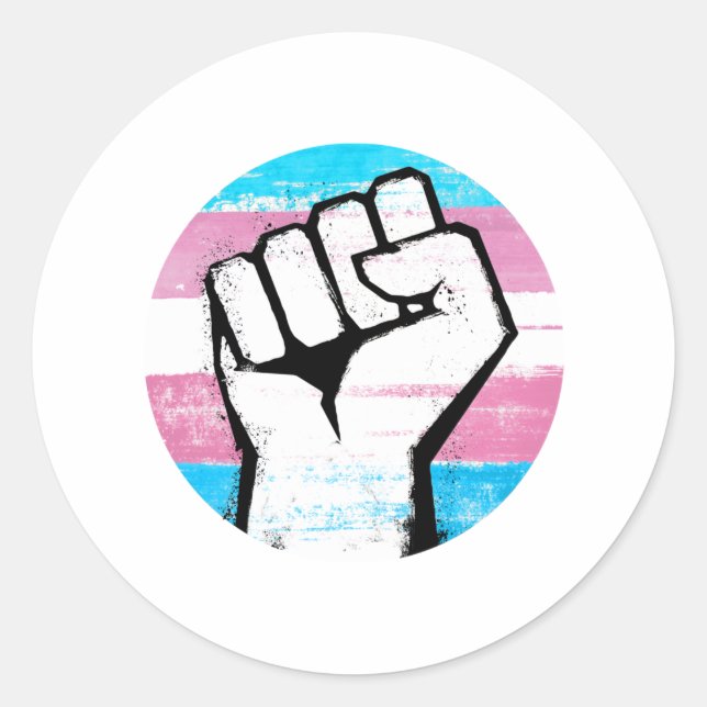 Trans Pride Fist Circle Print Classic Round Sticker (Front)