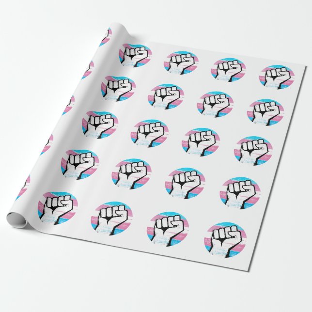 Trans Pride Fist Circle Print Wrapping Paper (Unrolled)