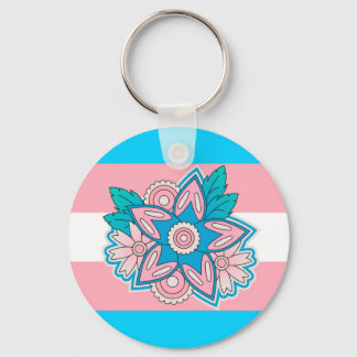Trans pride flag flower key ring