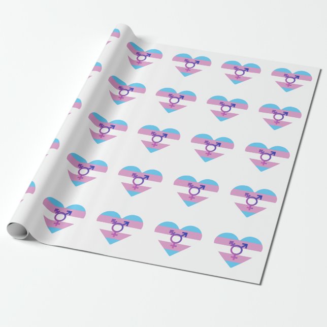 Trans Pride Flag Heart Wrapping Paper (Unrolled)