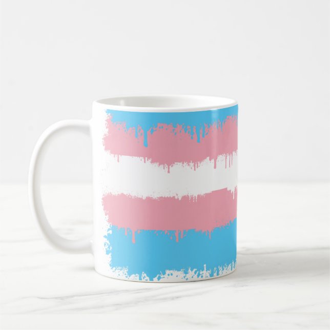 Trans pride flag running paint coffee mug (Left)