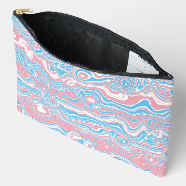 Trans Pride Flag Trippy Boho Groovy Wavy Stripes Accessory Pouch (Open)