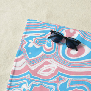 Trans Pride Flag Trippy Boho Groovy Wavy Stripes Beach Towel