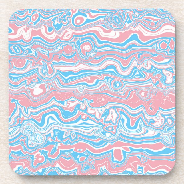 Trans Pride Flag Trippy Boho Groovy Wavy Stripes Coaster (Front)