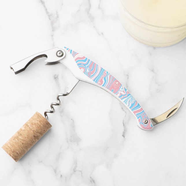 Trans Pride Flag Trippy Boho Groovy Wavy Stripes Corkscrew (Front)