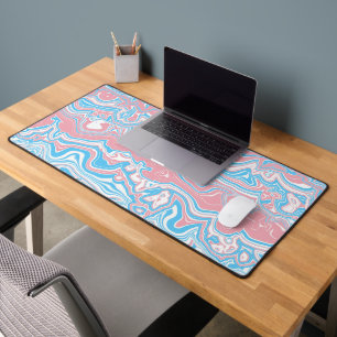 Trans Pride Flag Trippy Boho Groovy Wavy Stripes Desk Mat