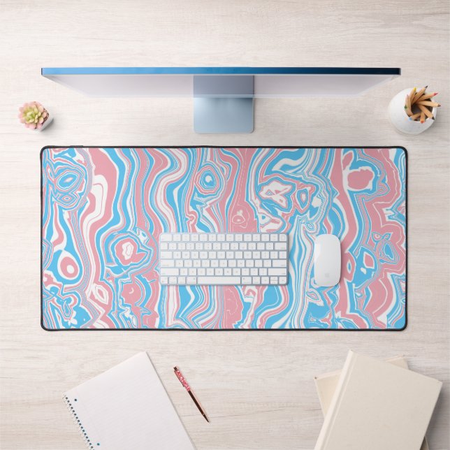Trans Pride Flag Trippy Boho Groovy Wavy Stripes Desk Mat (Office 1)