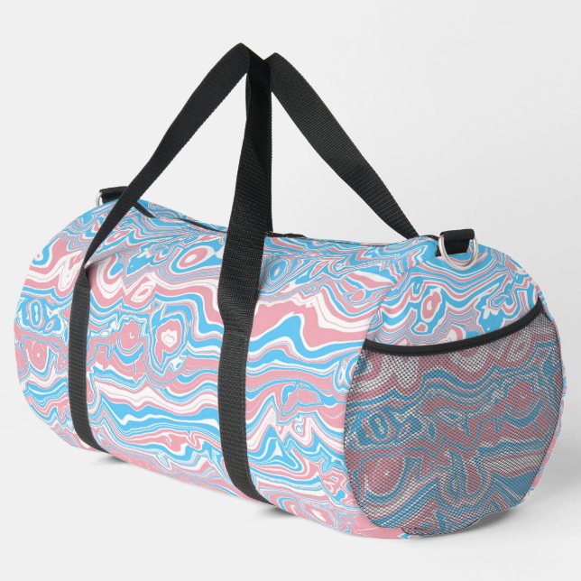 Trans Pride Flag Trippy Boho Groovy Wavy Stripes Duffle Bag (Right Corner)