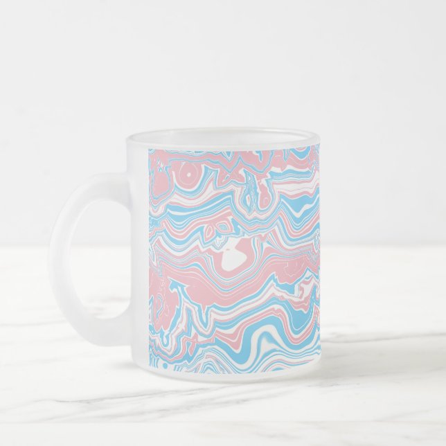 Trans Pride Flag Trippy Boho Groovy Wavy Stripes Frosted Glass Coffee Mug (Left)