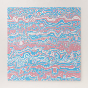 Trans Pride Flag Trippy Boho Groovy Wavy Stripes Jigsaw Puzzle