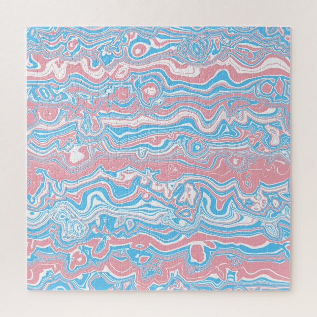 Trans Pride Flag Trippy Boho Groovy Wavy Stripes Jigsaw Puzzle (Vertical)