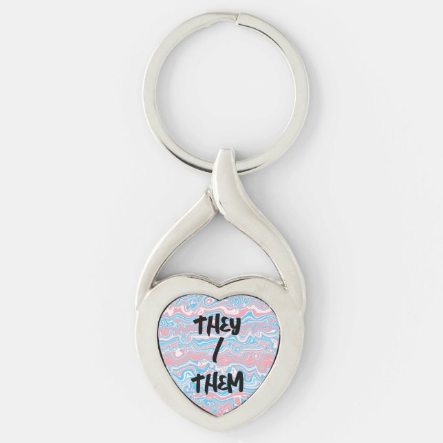 Trans Pride Flag Trippy Boho Groovy Wavy Stripes Key Ring (Front)