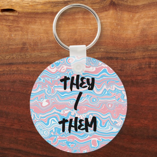 Trans Pride Flag Trippy Boho Groovy Wavy Stripes Key Ring (Front)