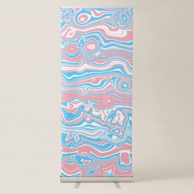 Trans Pride Flag Trippy Boho Groovy Wavy Stripes Retractable Banner (Front)