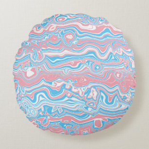 Trans Pride Flag Trippy Boho Groovy Wavy Stripes Round Cushion