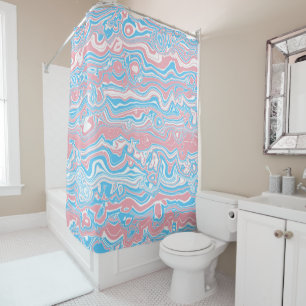 Trans Pride Flag Trippy Boho Groovy Wavy Stripes Shower Curtain