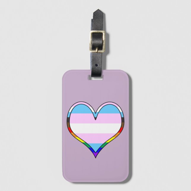 Trans Pride Heart Luggage Tag (Front Vertical)