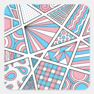 Trans Pride Zen Doodle Abstract Pink Blue White Square Sticker