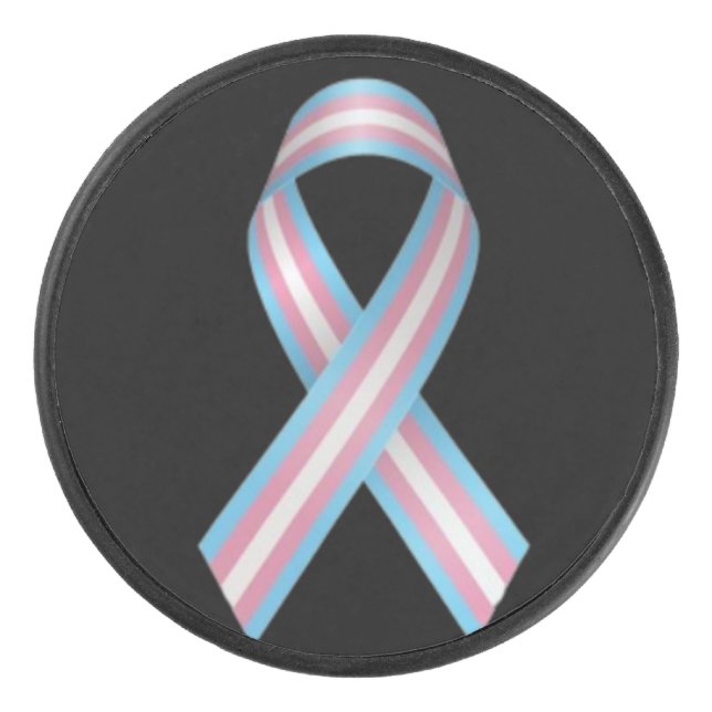 Trans ribbon on black hockey puck (Front)