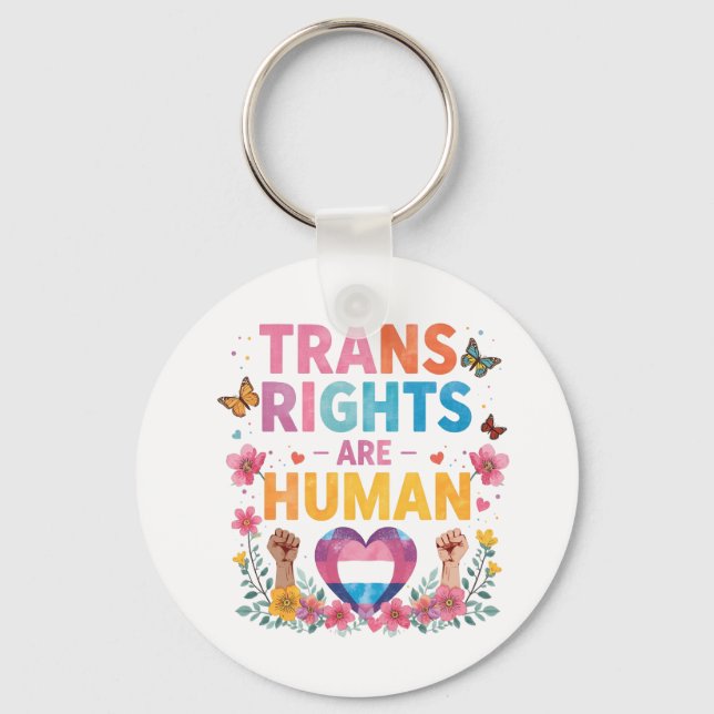 Trans Rights Are Human Rights Design | LGBTQ+  Key Ring (Front)