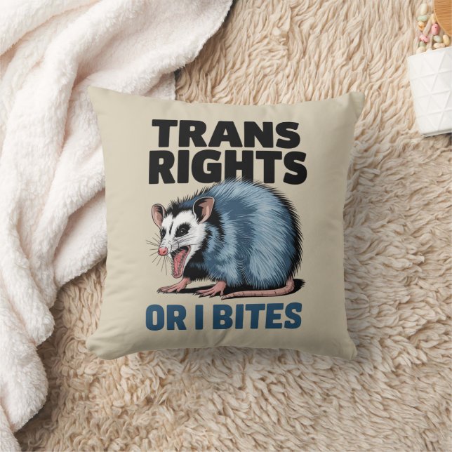Trans Rights Or I Bites Gay Funny Lgbtq Pride  Cushion (Blanket)