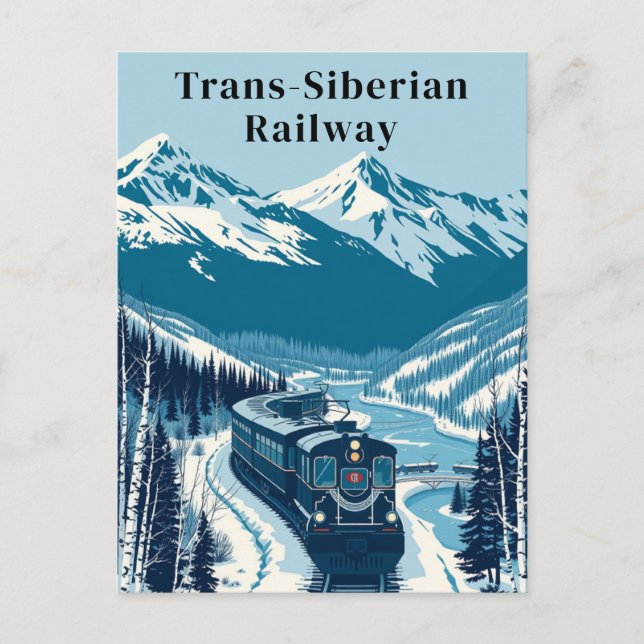 Trans-Siberian Railway Retro Travel Postcard (Front)