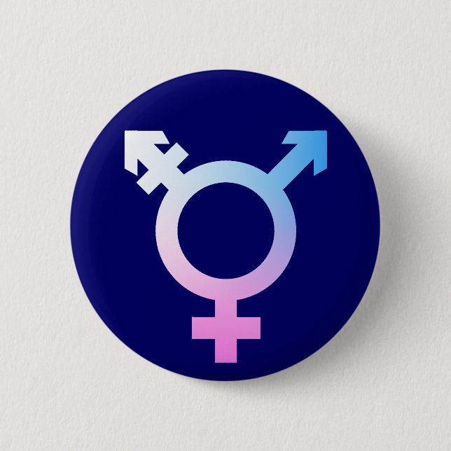 Trans* symbol pink/blue/white 6 cm round badge (Front)