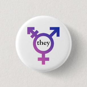 Trans symbol with preferred pronoun THEY 3 Cm Round Badge