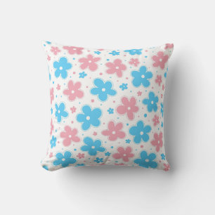 Trans Transgender Pride Flag Flowers Doodle Pastel Cushion