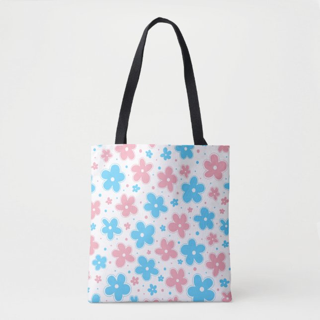Trans Transgender Pride Flag Flowers Doodle Pastel Tote Bag (Front)