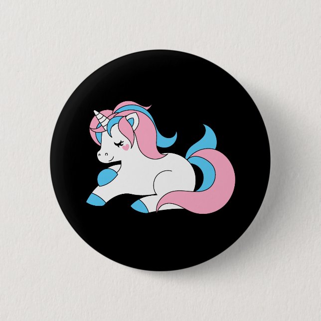 Trans unicorn 6 cm round badge (Front)