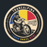 Transalpina Romania Motorcycle Magnet<br><div class="desc">Transalpina done in a vintage,  distressed style emblem. It is a famous scenic road found in Romania.</div>