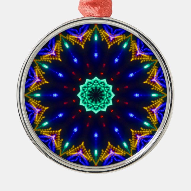 Transcendental Blue Kaleidoscope Circle Wheel Metal Tree Decoration (Front)