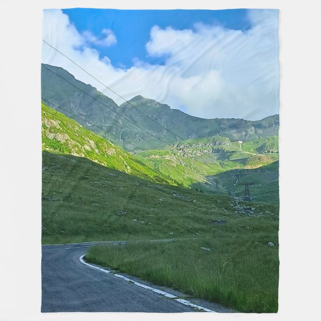 Transfagarasan Alpine View – Romania Mountain Art Fleece Blanket (Front)
