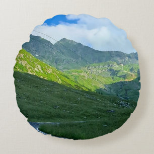 Transfagarasan Alpine View – Romania Mountain Art Round Cushion