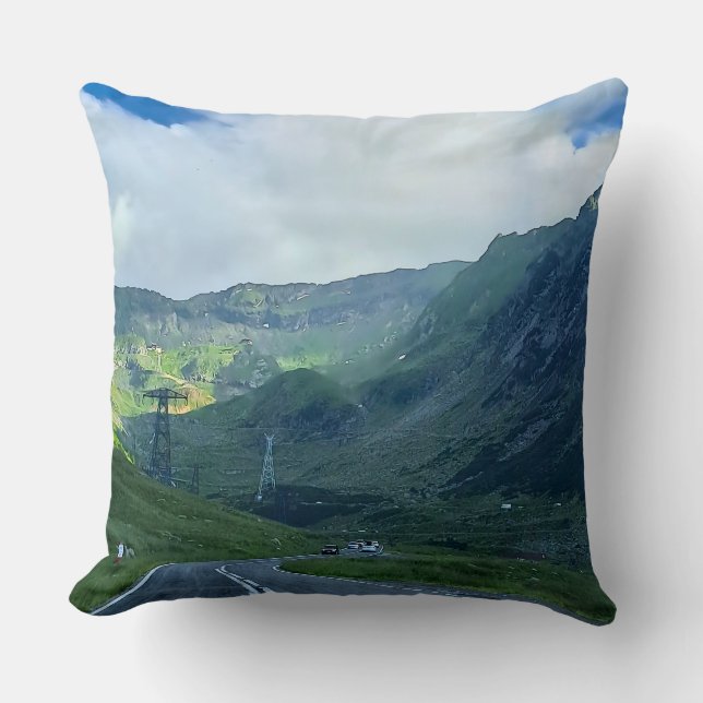 Transfagarasan Road – Carpathian Mountain Print Cushion (Front)