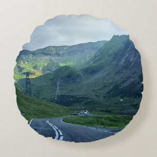 Transfagarasan Road – Carpathian Mountain Print Round Cushion