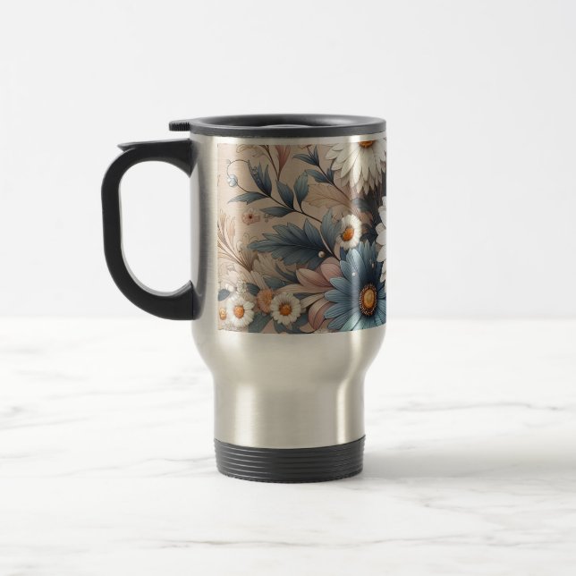 Transform Your Space with Elegant Daisy Floral Travel Mug (Left)