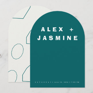 Transformative Teal Modern Arched Wedding  Invitation