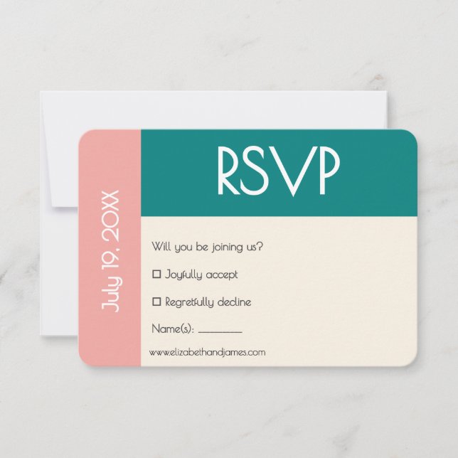 Transformative Teal Modern  Contemporary Wedding RSVP Card (Front)
