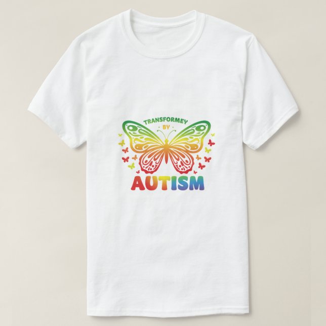 Transformed by Autism – Colourful Butterfly Awaren T-Shirt (Design Front)