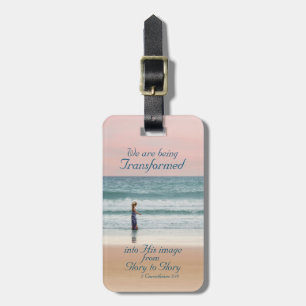 Transformed into His Image Bible, Girl on Beach Luggage Tag