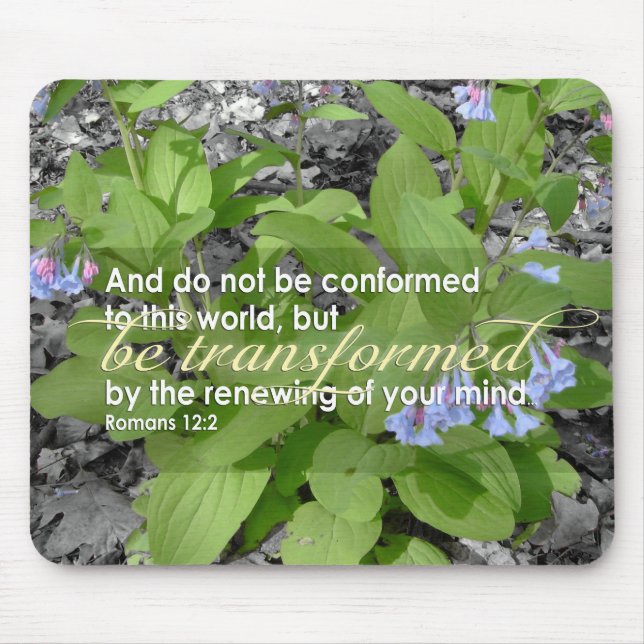 Transformed Romans 12:2 Christian Bible Floral Mouse Mat (Front)
