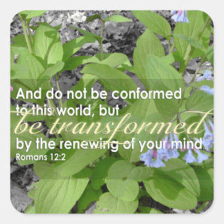 Transformed Romans 12:2 Christian Bible Floral Square Sticker